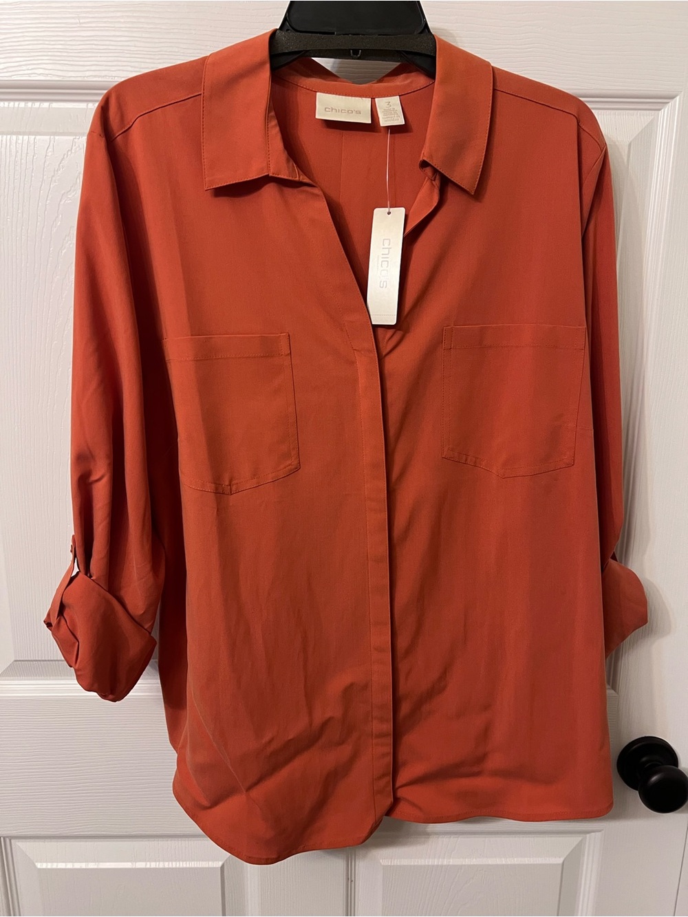 Chico's Women's Rust Orange Button-Front Shirt